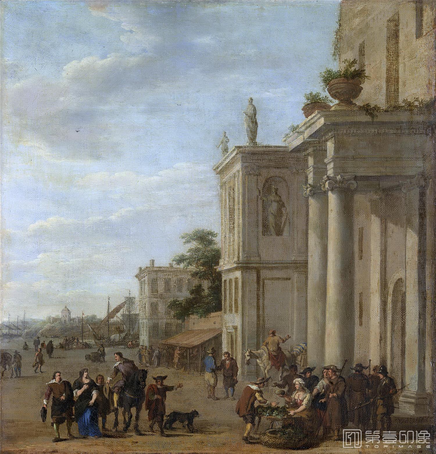 油画-荷兰阿姆斯特丹国家美术馆-Ulft Jacob van der Italiaans marktplein 1650-1689-1600